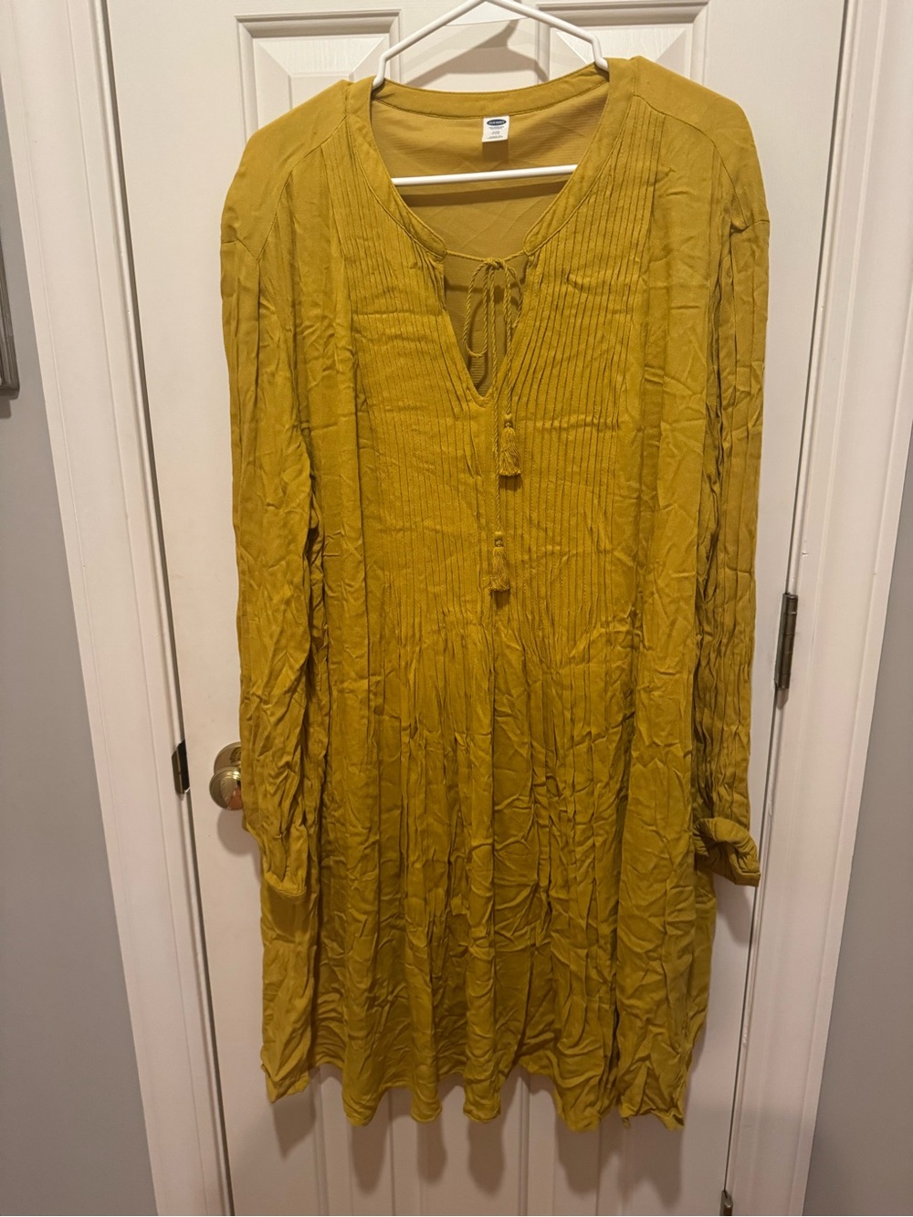 Old Navy Mustard Pintuck Long-Sleeve Tunic Dress